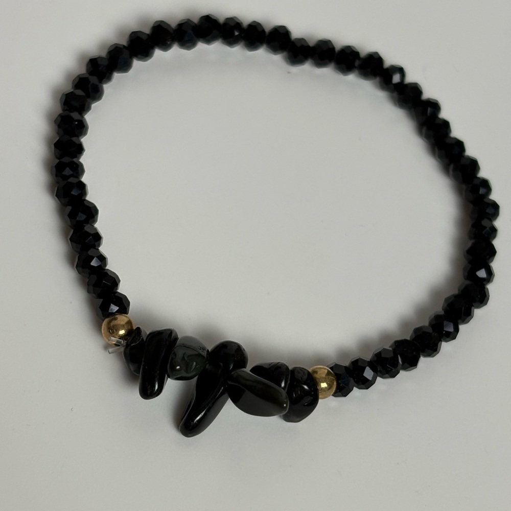 Onyx Stone and  Black Faceted Glass Beaded Bracelet